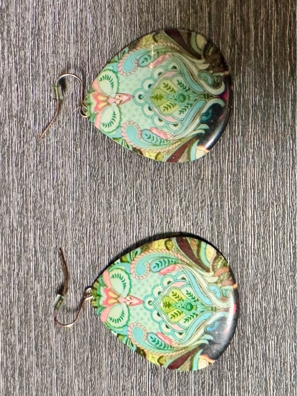 Owl Teardrop Paisley Pattern Drop Earrings - Mint & Pink
